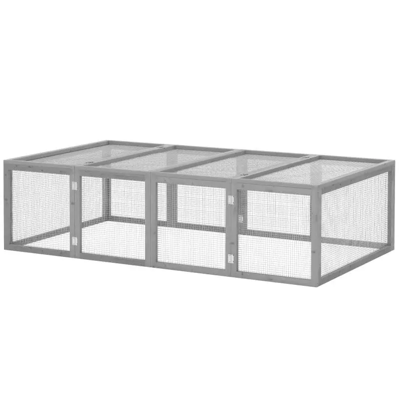 Small animal hutch, small animal enclosure, outdoor enclosure, small animal cage with door, guinea pig hutch, outdoor run, small animal house made of fir wood, 181 x 100 x 48 cm, grey