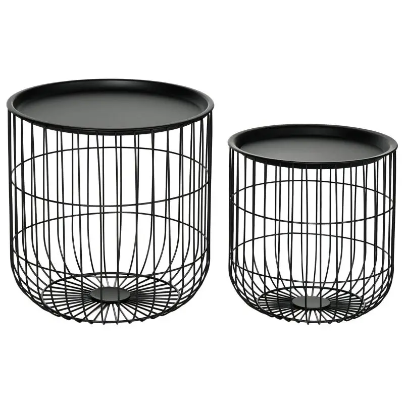 Set of 2 Stackable Side Tables with Storage