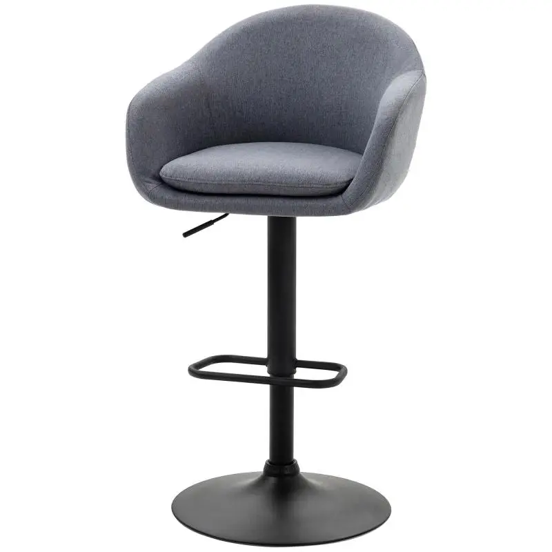 Height-Adjustable Bar Stool with Footrest, Grey