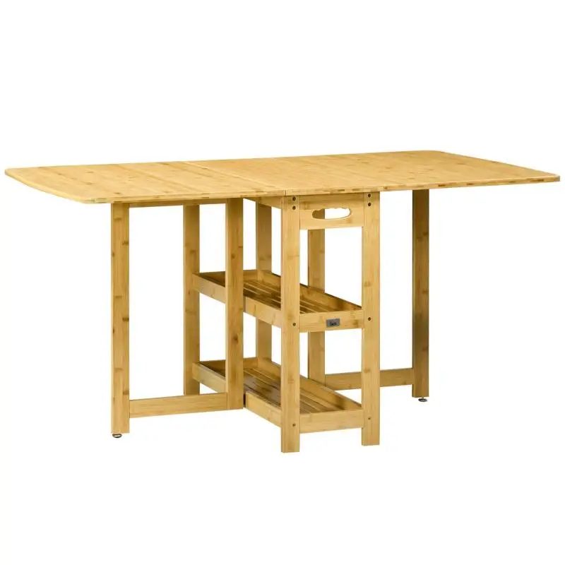 Bamboo Folding Dining Table with 2 Shelves