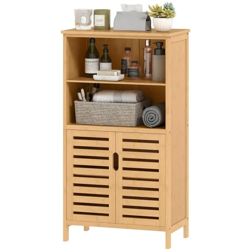 Bamboo Bathroom Cabinet with Slatted Doors