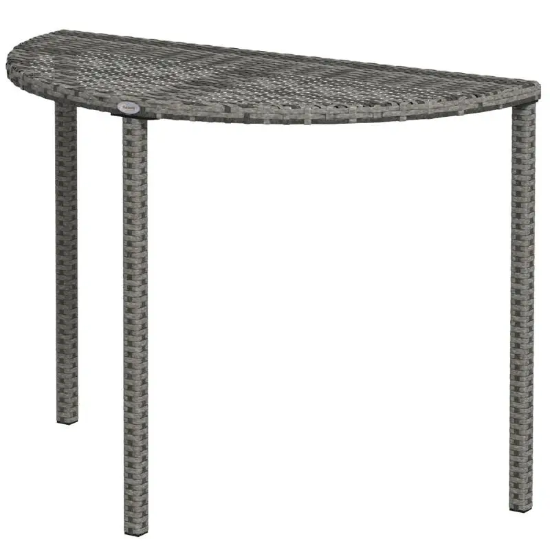 Balcony table, semi-circular, polyrattan & metal, 100x50x74 cm, grey