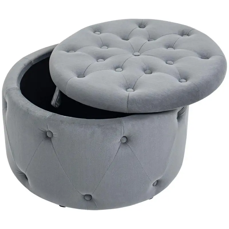 Round Storage Ottoman, 60 cm, Grey