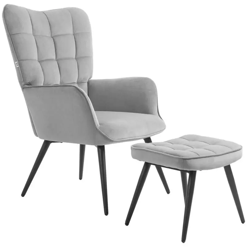 Accent Chair with Ottoman, Grey