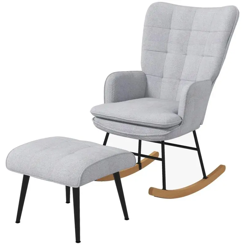 Rocking Chair with Footstool, Light Grey