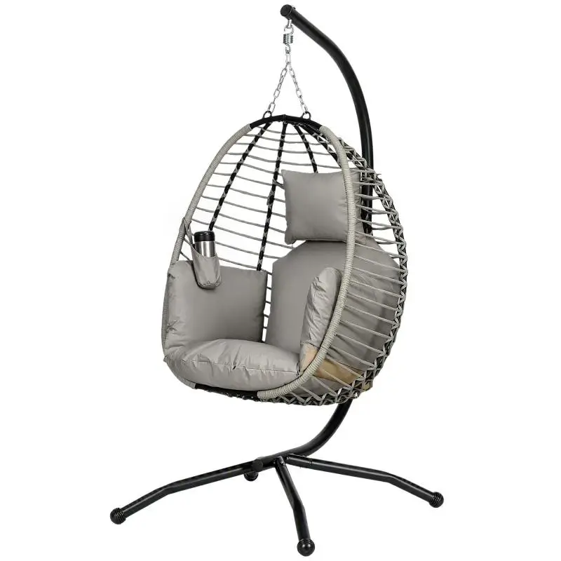 Hanging Chair with Cushions and Cup Holder