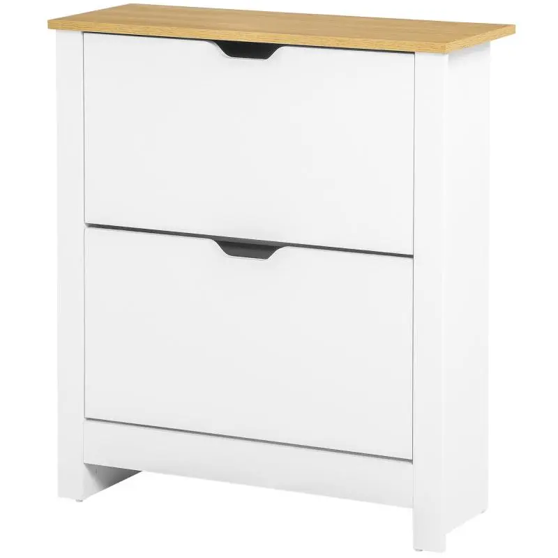 Shoe Cabinet with 2 Compartments, White and Natural