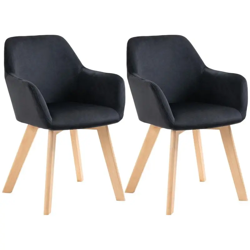 Set of 2 Velvet Dining Chairs with Armrests