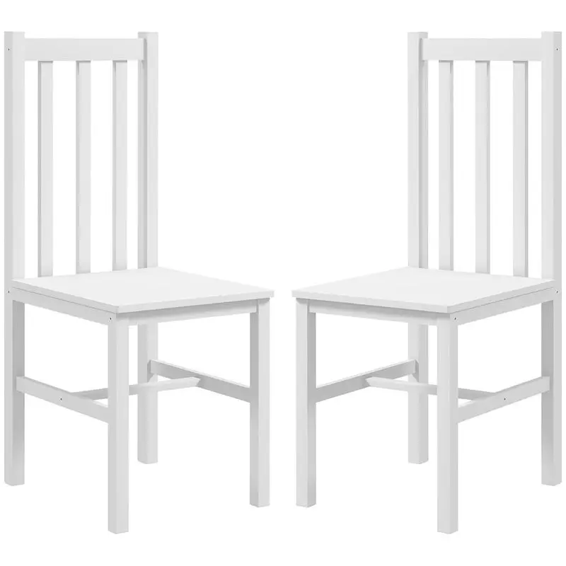 Set of 2 Pine Wood Dining Chairs, White