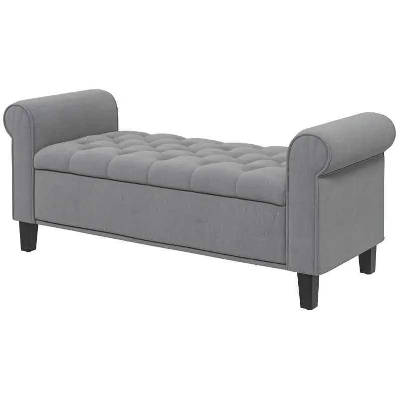Upholstered Storage Bench, 126 cm, Grey