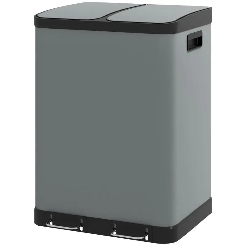 Dual-Compartment Pedal Bin, 2 × 30 L, Grey