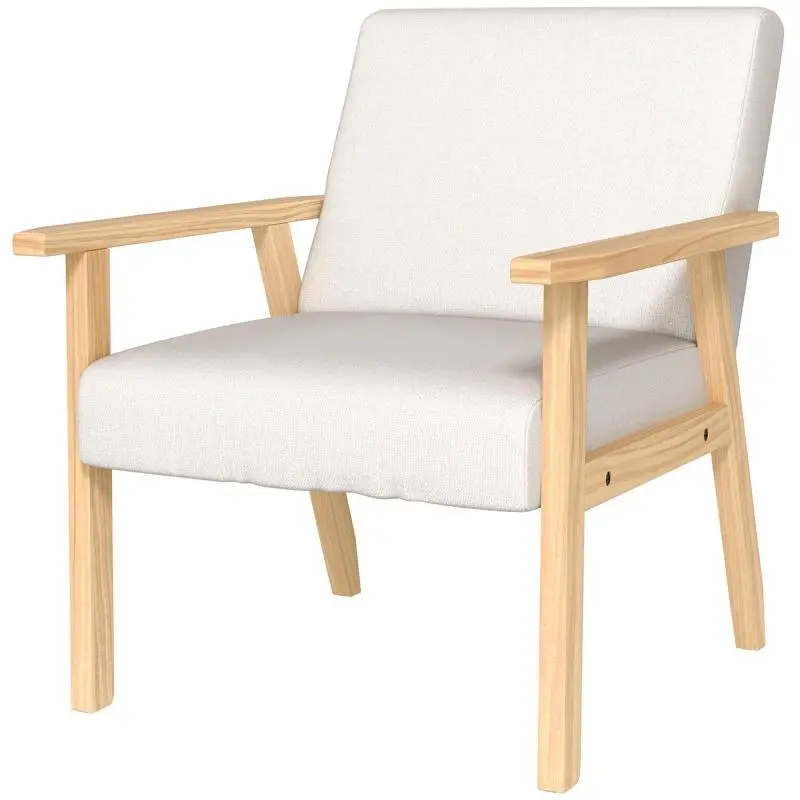 Upholstered armchair with armrests, dining chair in linen look, solid wood frame, 64 x 70 x 72 cm, cream
