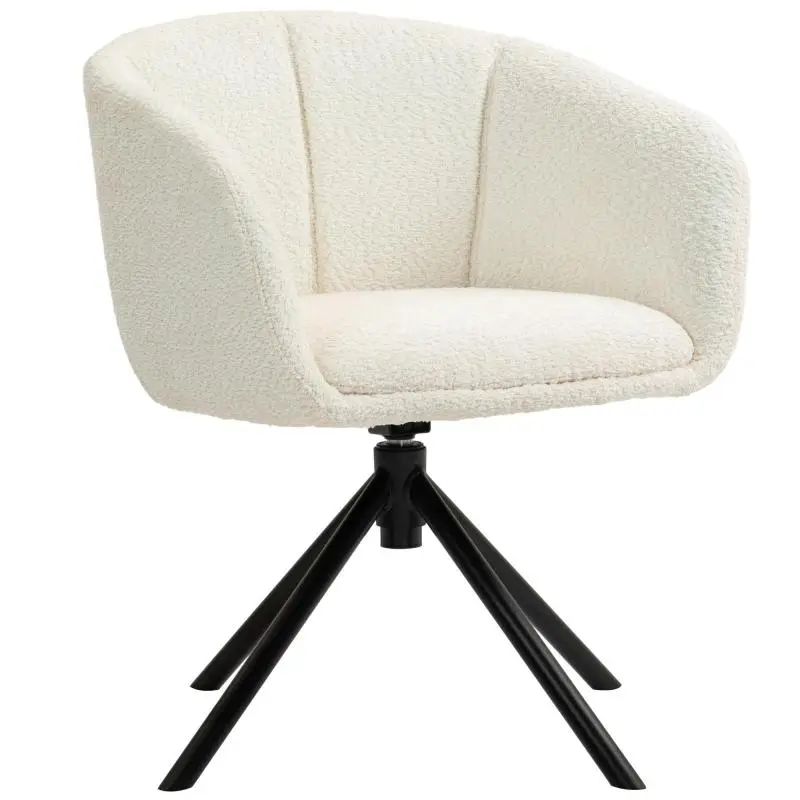 Armchair, upholstered chair with comfortable seat shell, swivel, cozy cover, up to 120 kg, cream white