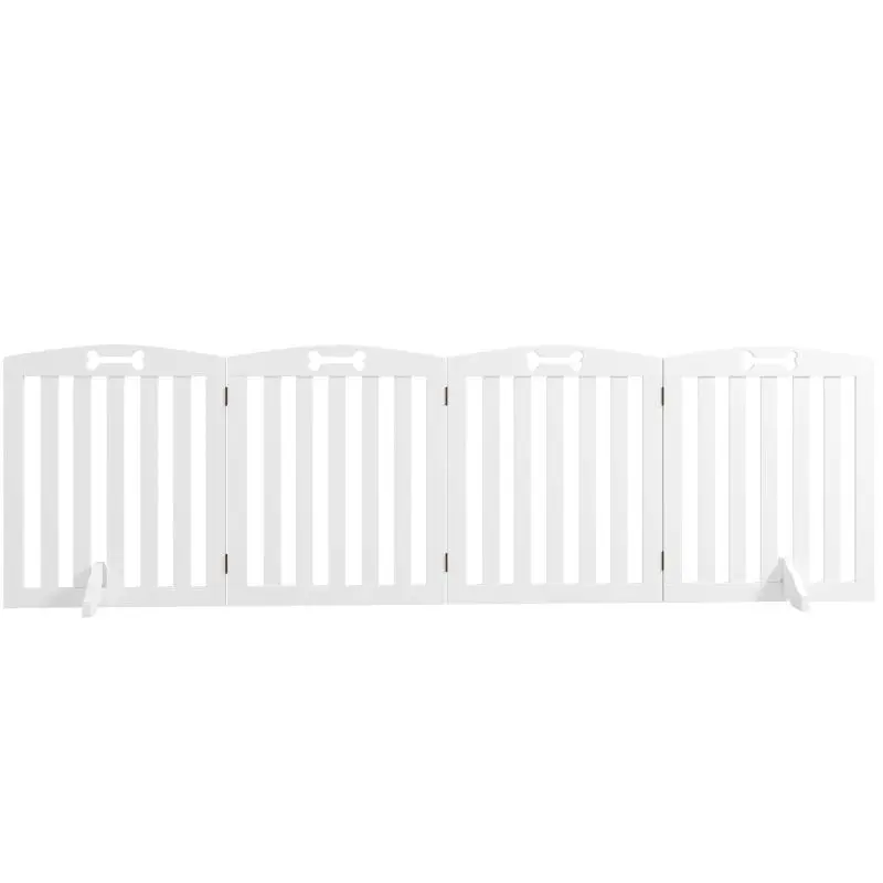 Freestanding dog gate with support feet, for door frames, hallways, and stairs, 207.5 x 30 x 61 cm, white