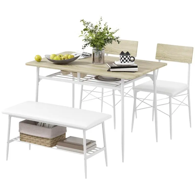4-Piece Dining Set with Bench, Oak