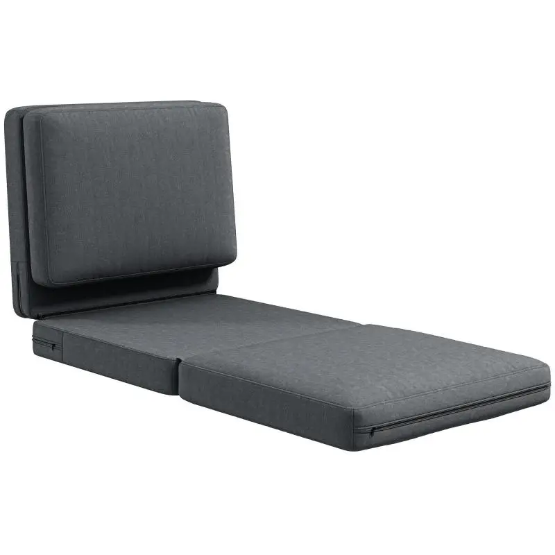 Foldable Floor Chair with Cushion, Dark Grey