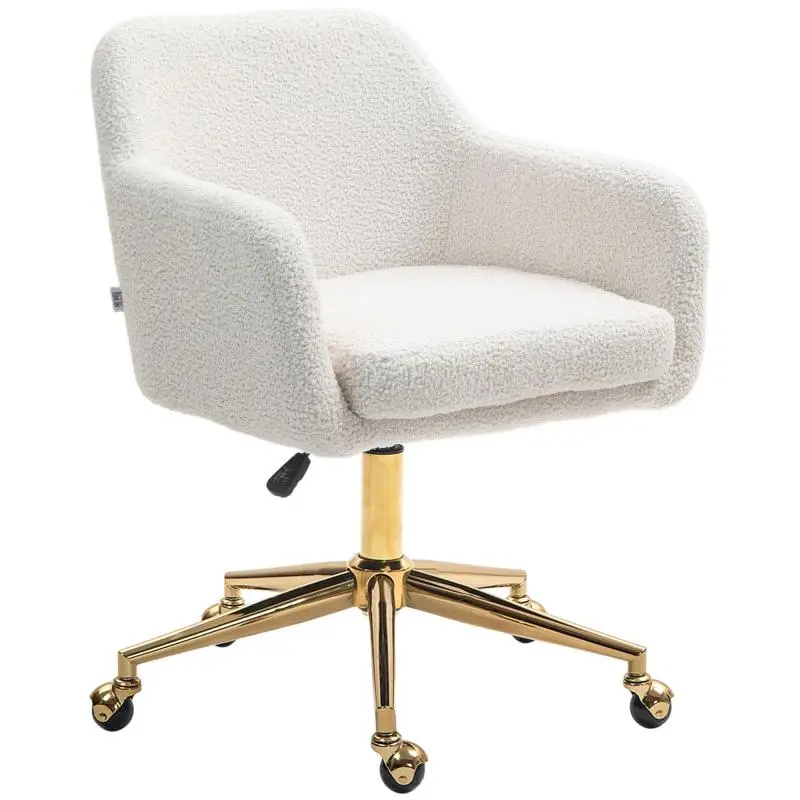 Height-Adjustable Office Chair with Casters, Cream White