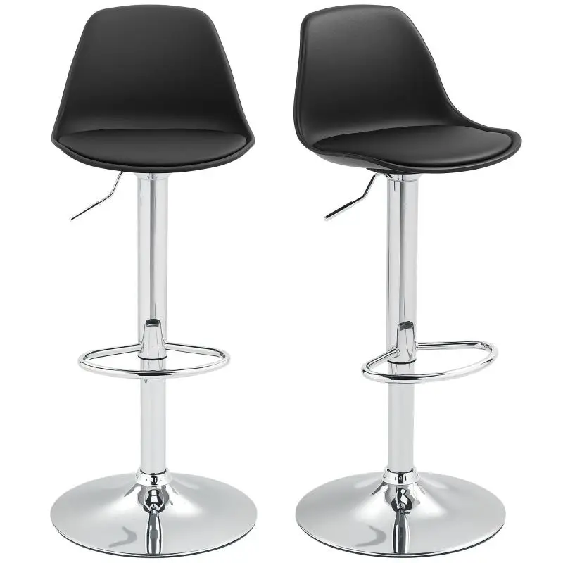 Set of 2 bar stools, bar chairs, swivel chairs with backrest, height adjustable, load capacity up to 120 kg, 42 x 41 x 82-104 cm, black
