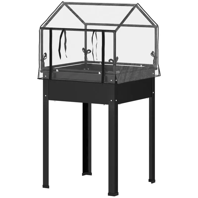 Raised Garden Bed with Greenhouse Roof, 60 cm, Black