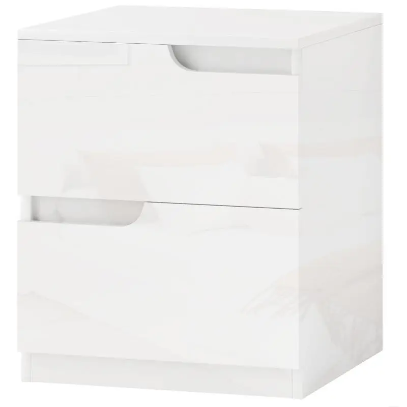 Nightstand with 2 Drawers, High-Gloss White