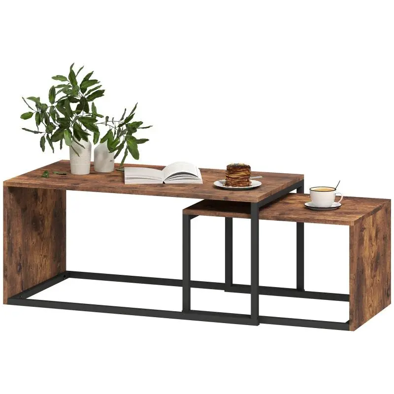 Set of 2 Coffee Tables, Particleboard and Metal