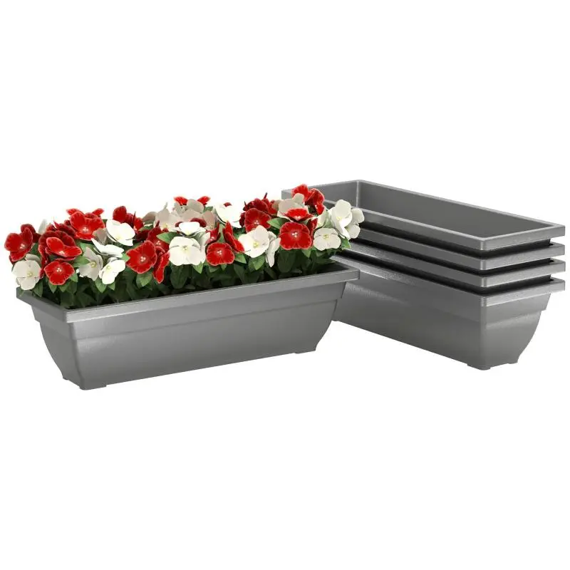 Set of 5 Plastic Planters, Grey