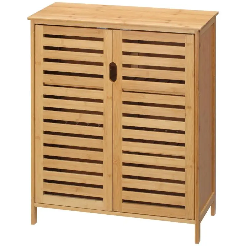 Bamboo Bathroom Cabinet with Slatted Doors