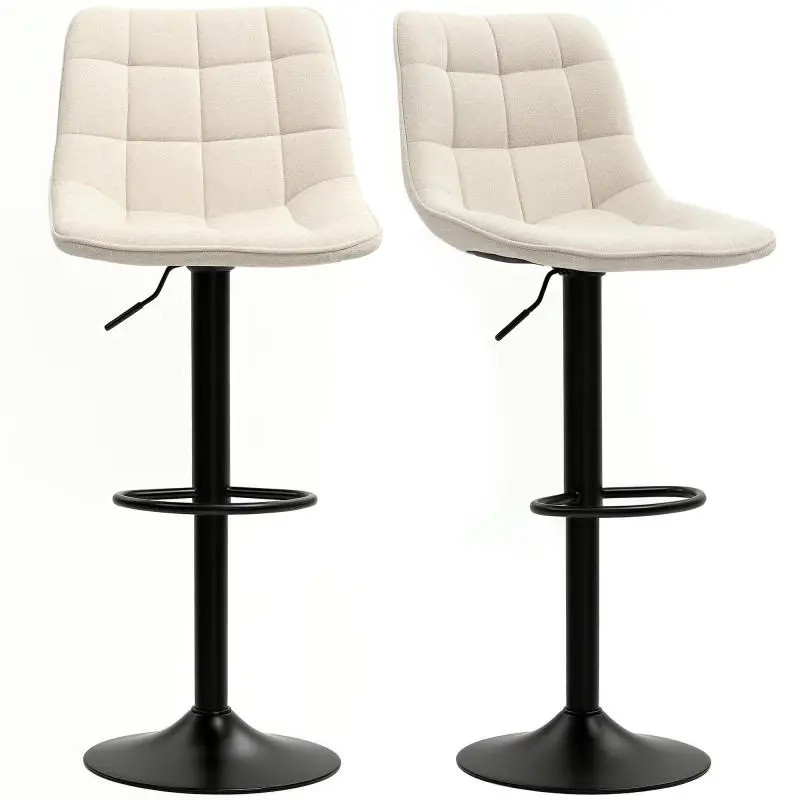 Set of 2 Swivel Bar Stools, Height-Adjustable, Beige