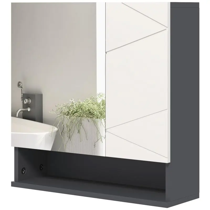 Bathroom Wall Cabinet with Mirrored Door, Grey