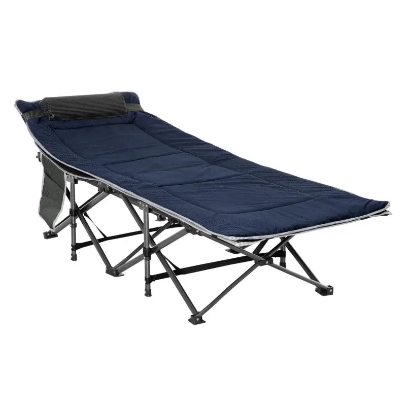 Foldable Camping Bed with Pillow, 188 cm, Dark Blue and Grey