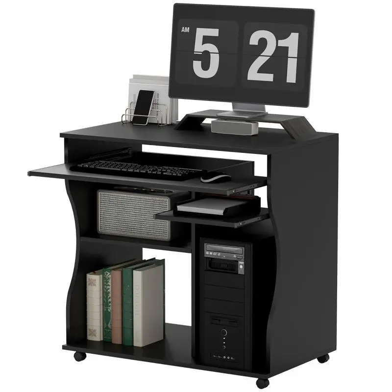 Computer Desk with Castors and Storage Shelves