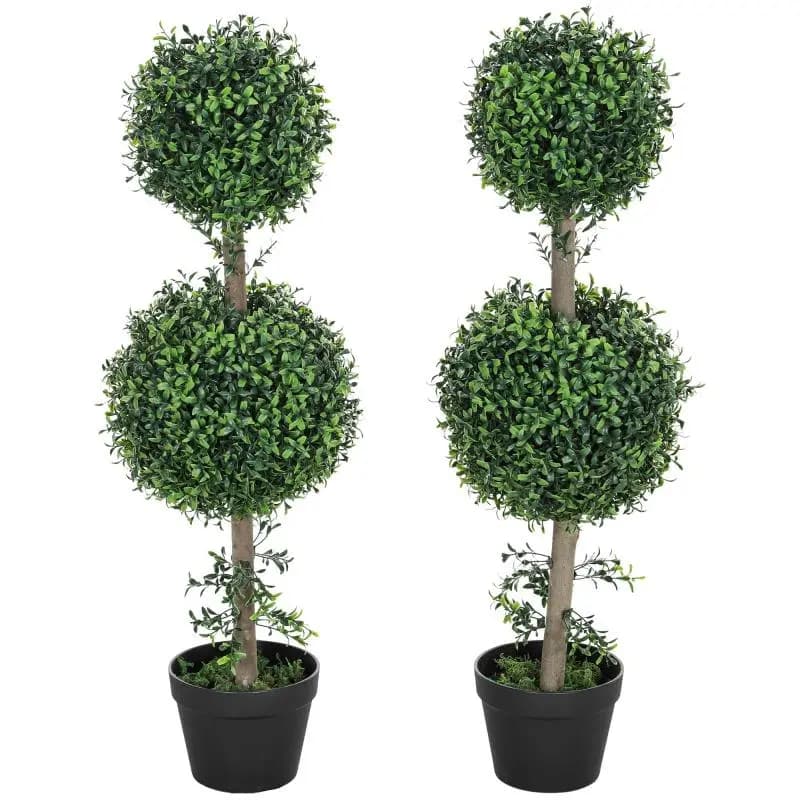 Set of 2 Artificial Boxwood Plants, 91.6 cm