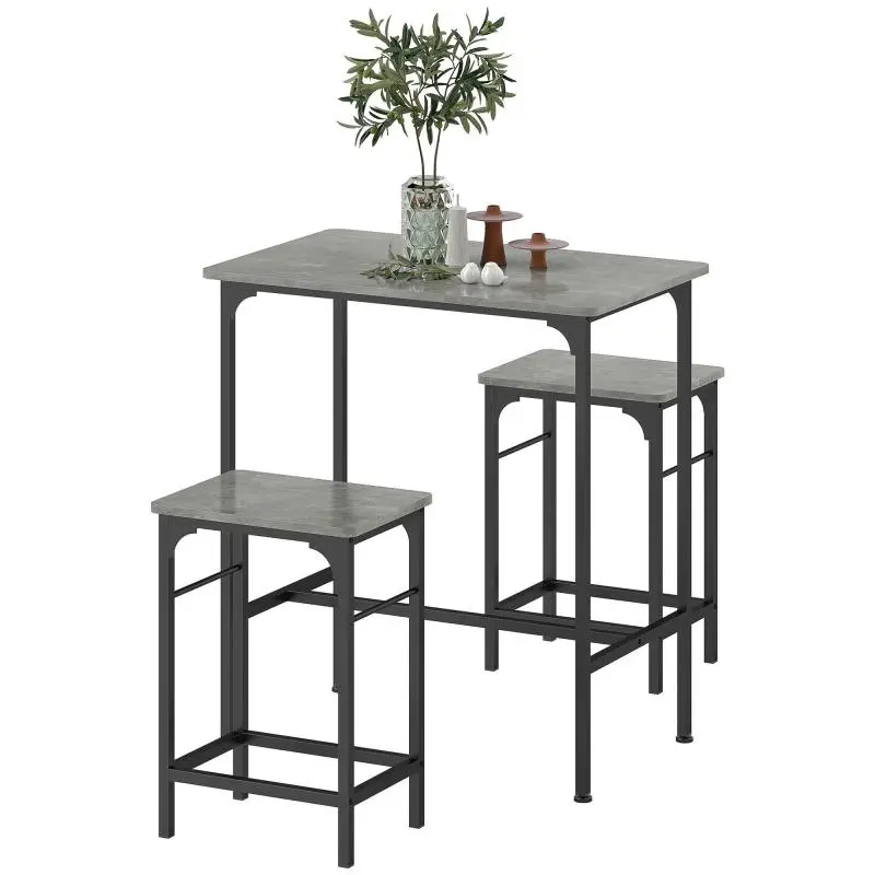 Bar Table Set with 2 Stools, Grey