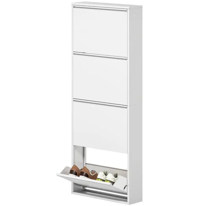 Slim Metal Shoe Cabinet, 4 Compartments
