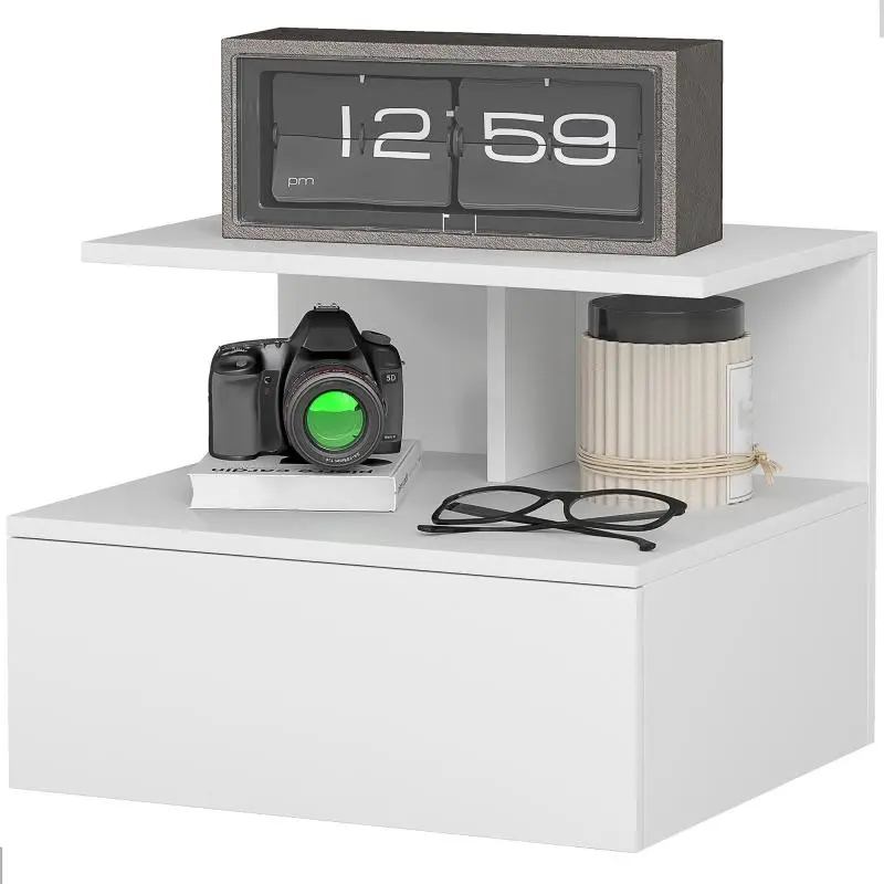 Wall-Mounted Bedside Table with Drawer, White