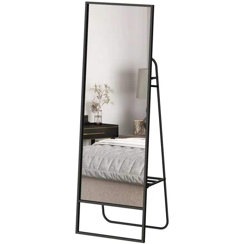 Full-Length Mirror with Shelf and Hooks, 157 × 50 cm