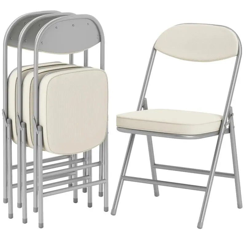 Set of 4 Folding Dining Chairs, Cream White