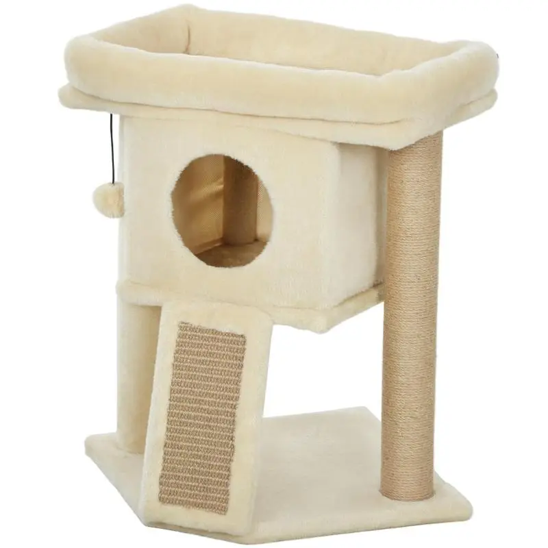 Cat Scratching Tree with House, Beige