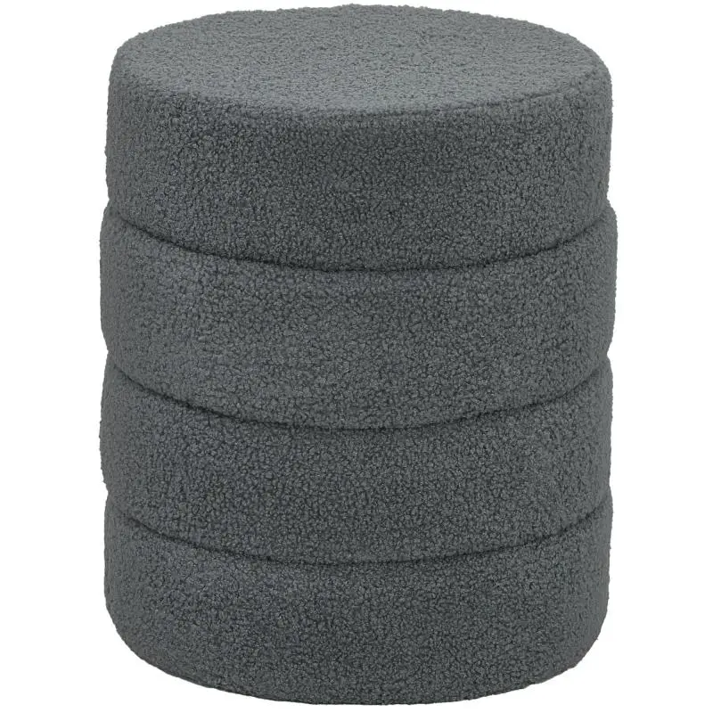 Round Teddy Fleece Stool, Dark Grey