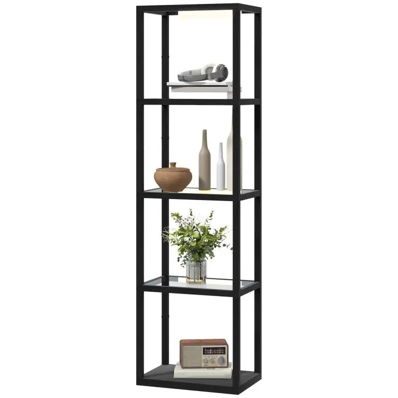 LED Floor Lamp with 4 Glass Shelves, Black