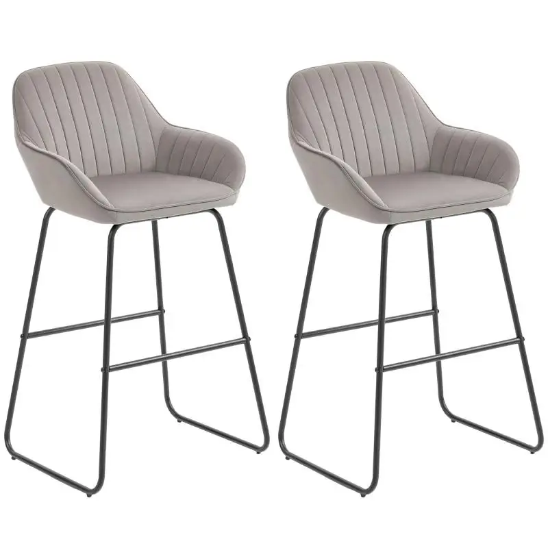 Set of 2 Bar Stools, Grey