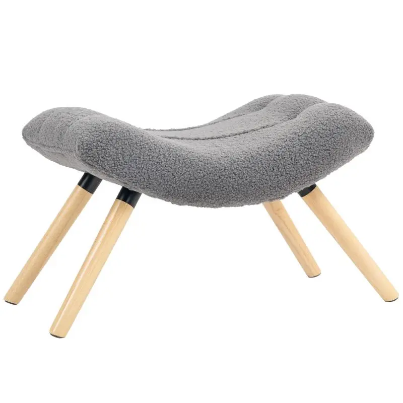 Modern footstool with fleece cover and wooden legs, upholstered, for living room, bedroom, hallway, dark grey