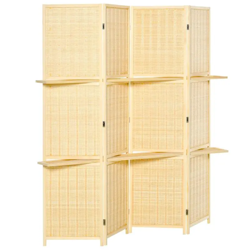 Bamboo Room Divider with 2 Shelves