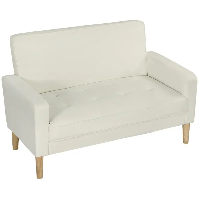 2-Seater Sofa with Rubberwood Legs, Cream White