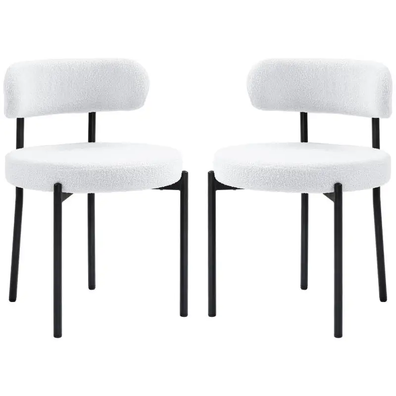 Set of 2 dining chairs, fleece upholstery, chairs with upholstered seats, metal legs, cream white