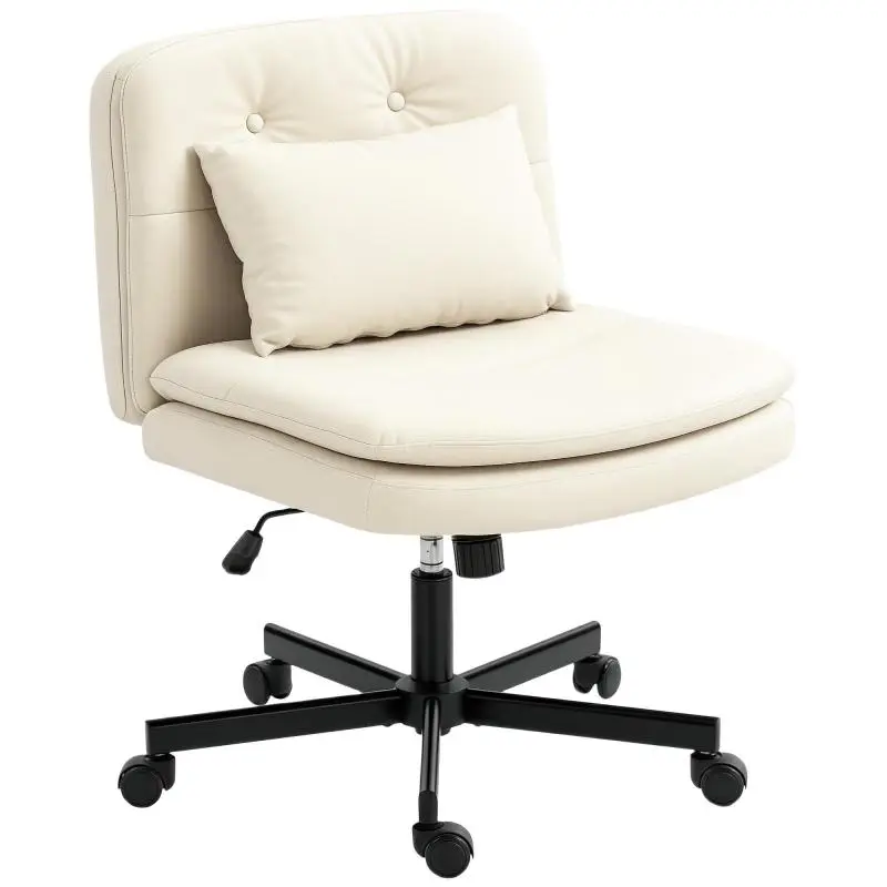 Armless Office Chair with Casters, Beige