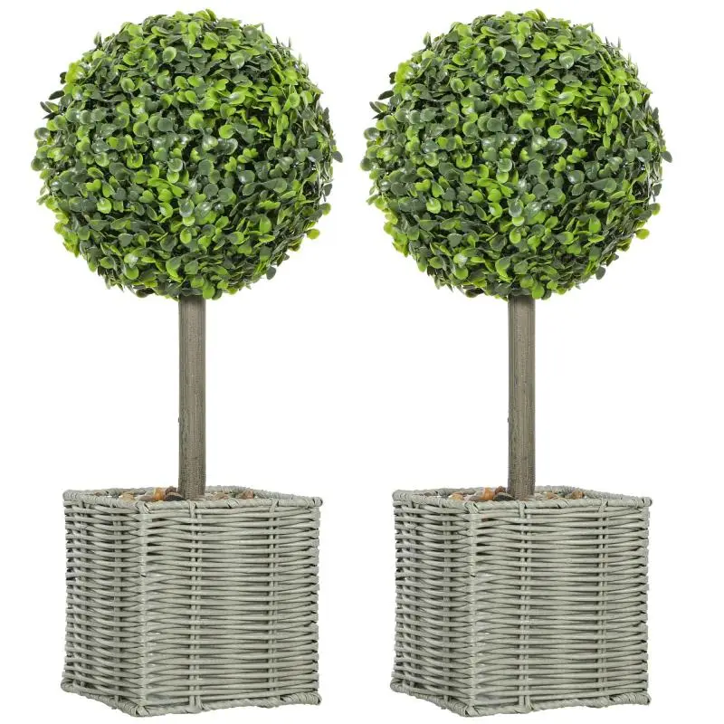 Set of 2 Artificial Boxwood Plants, 50 cm