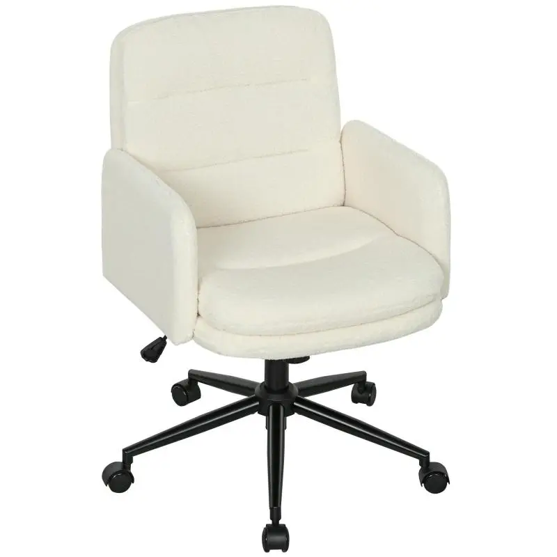 Mobile office chair with fabric cover, armrests, 5 wheels, swivel, cream white