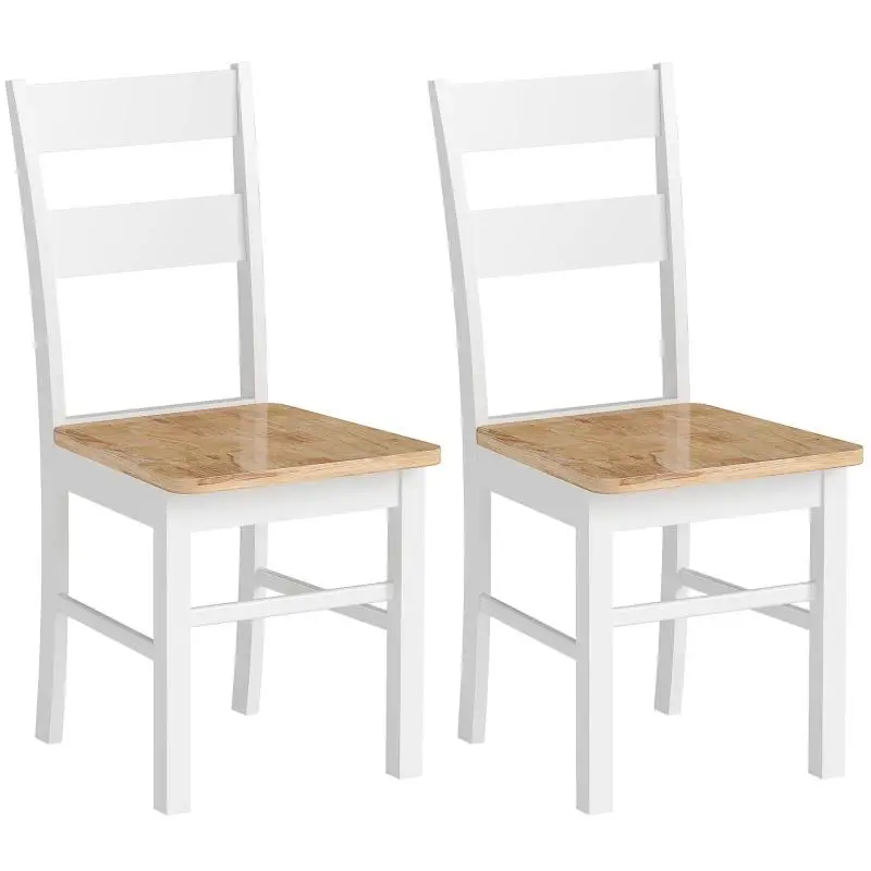 Set of 2 Kitchen Chairs, Oak and White