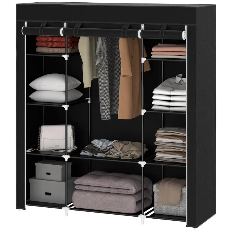 Fabric Wardrobe with 1 Rail and 10 Shelves, 150 x 43 x 162.5 cm